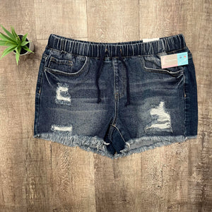 Dream High-Rise Jean Jogger Short | Dark Wash