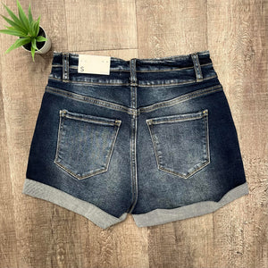 Olivia Cuffed Double Button Denim Shorts | Dark Wash