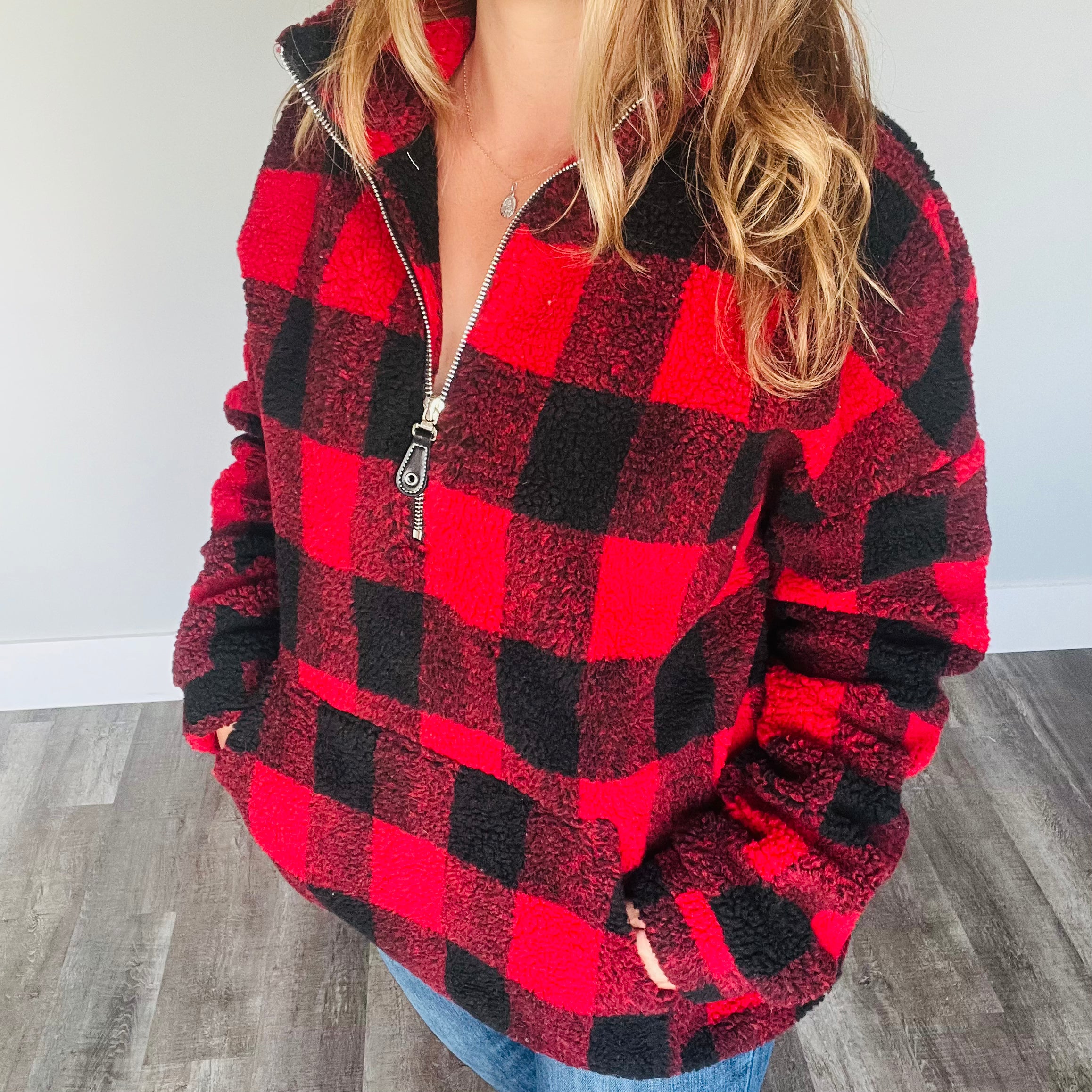 Sherpa pullover plaid sales