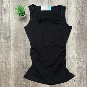 Ava Side Ruched Tank Top | Black