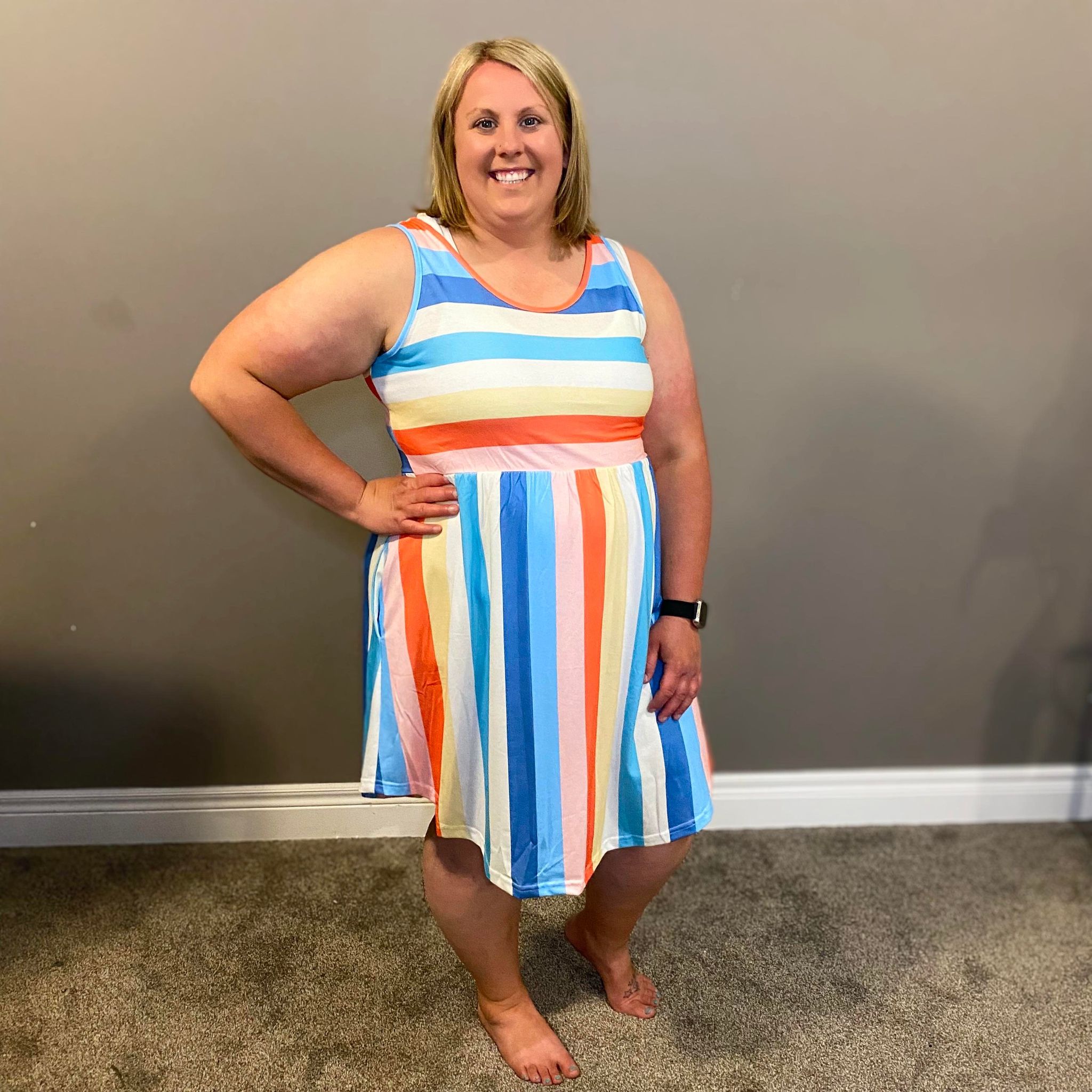 Lizzie Dress | Colourful Stripe