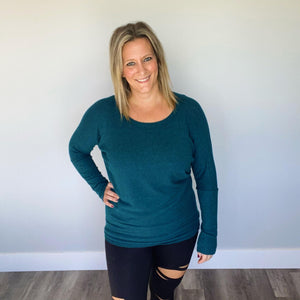 Dolman Sleeve Top with Round Neck - Teal Green