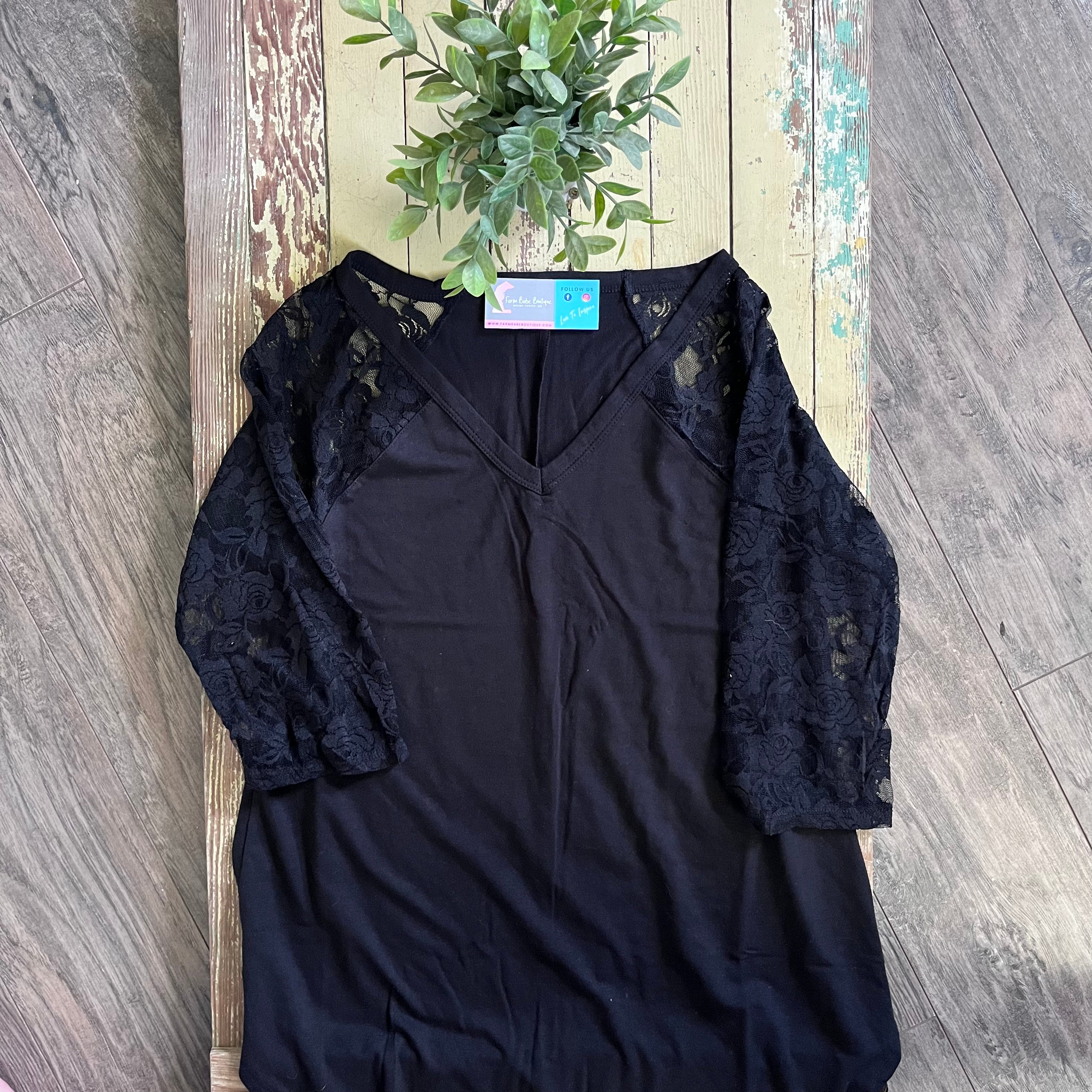 Adalyn Lace 3/4 Sleeve Shirt | Black
