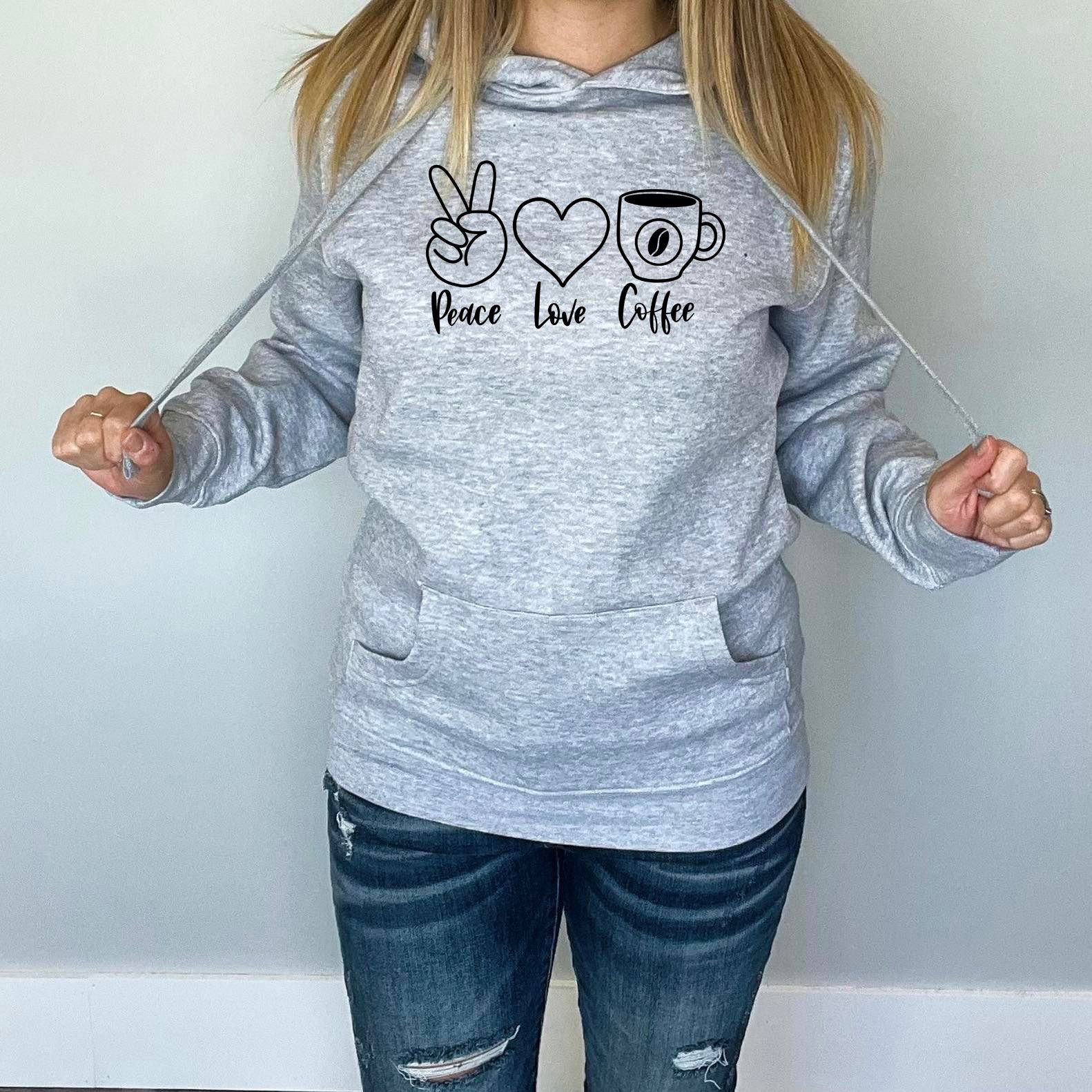 Peace, Love, Coffee Hoodie | Athletic Grey