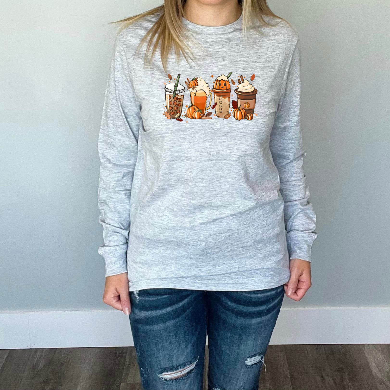Fall Beverage Long Sleeve | Grey Heather