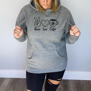 Peace, Love, Coffee Hoodie | Heather Grey