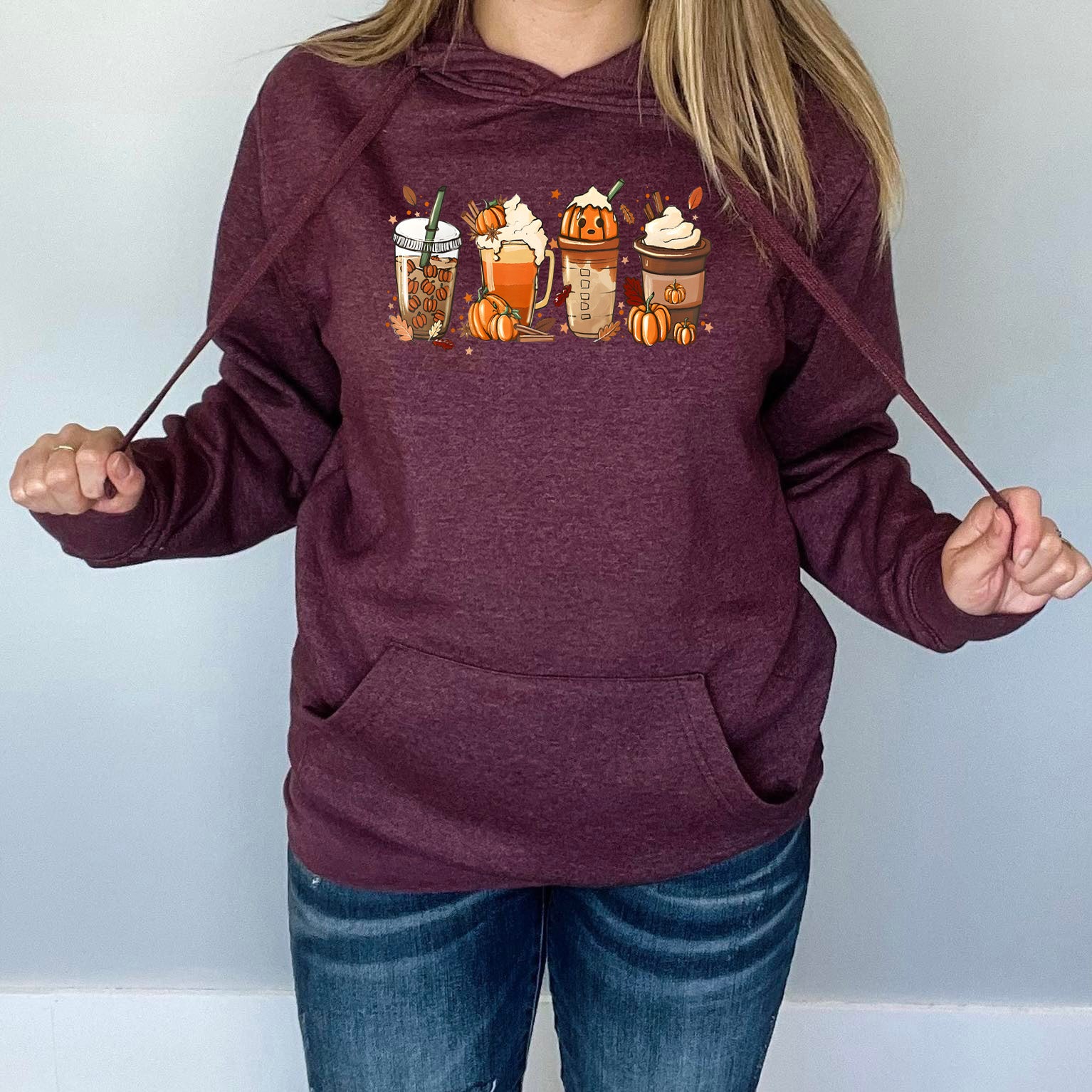 Fall Beverage Hoodie | Maroon Heather