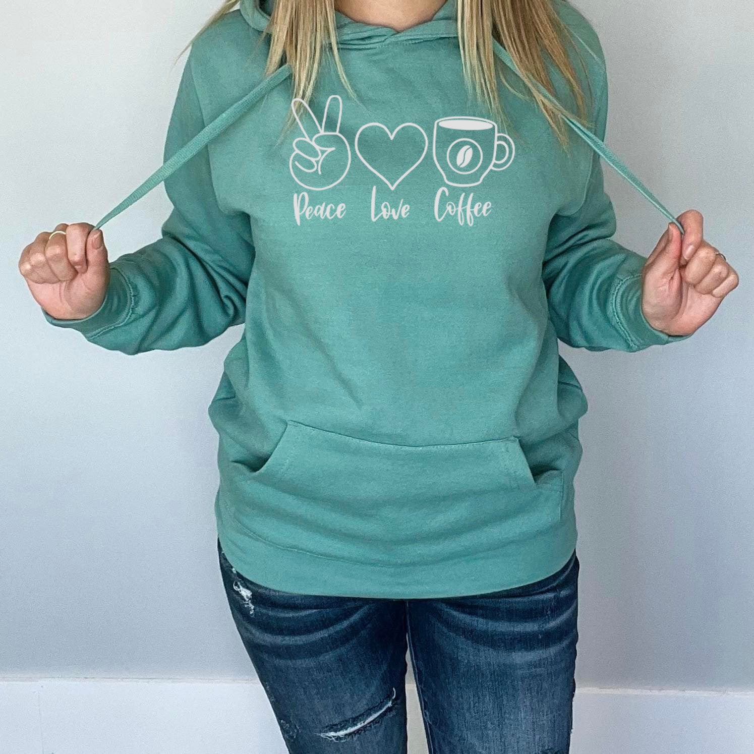 Peace, Love, Coffee Hoodie | Sage